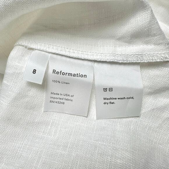 Reformation | Women | Simi White Linen Chic Romantic Ruffle Mini Dress | Sz 8 - Picture 9 of 16